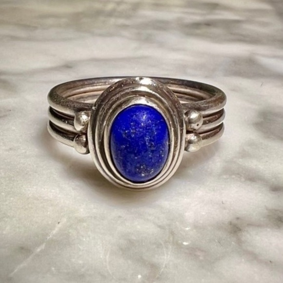 Vintage Lapis Lazuli Handmade Ring Solid 925 Sterling Silver oval cabochon gem - Picture 3 of 13